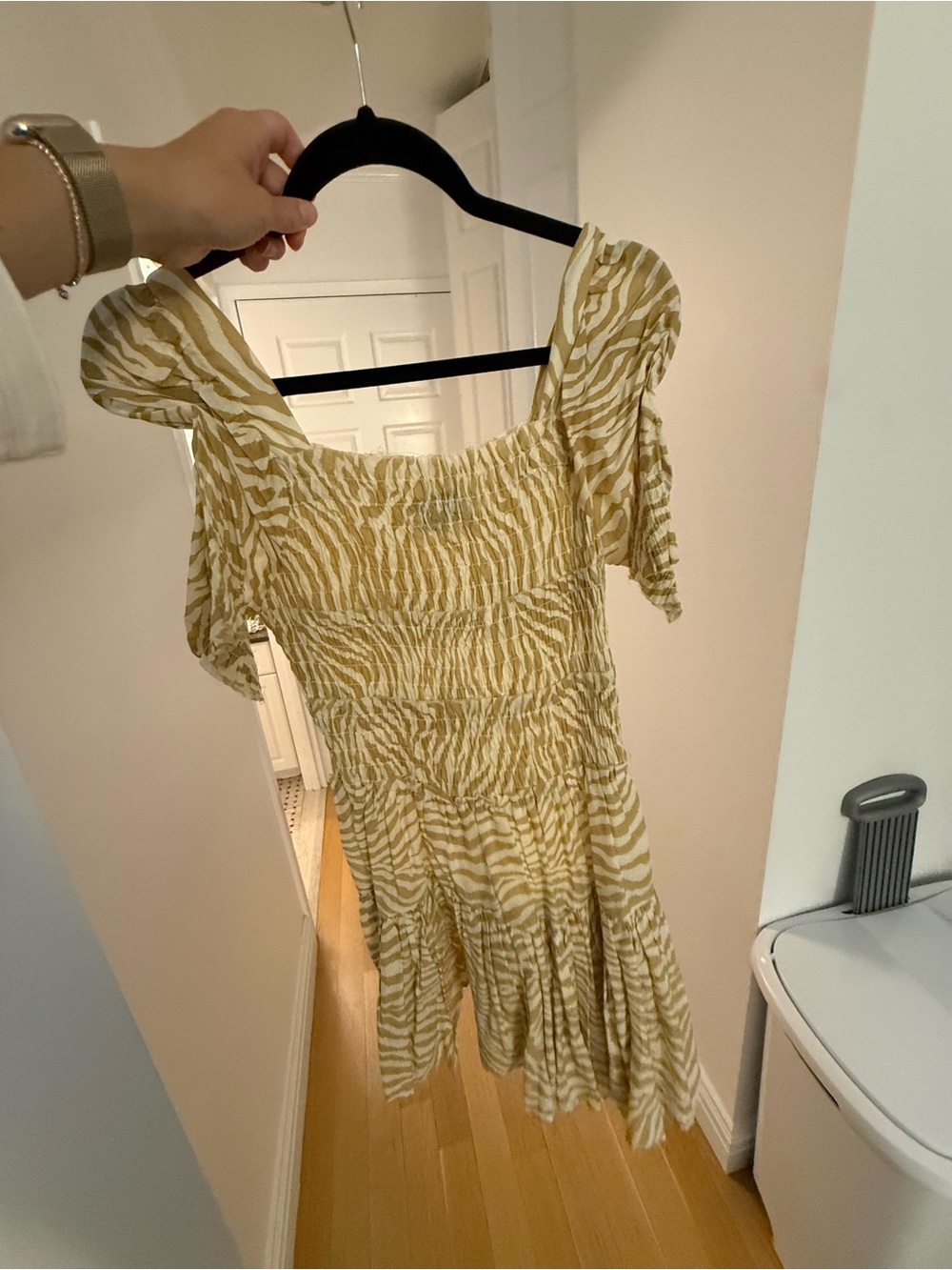 ASOS Yellow Zebra-Print Smocked Mini Dress